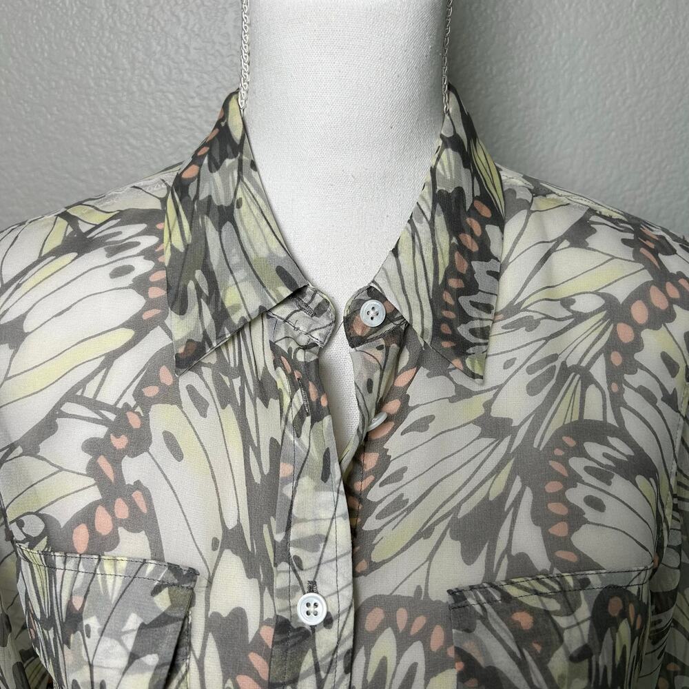 Equipment femme semi sheer butterfly wings print silk long sleeve button down M - Picture 2 of 9
